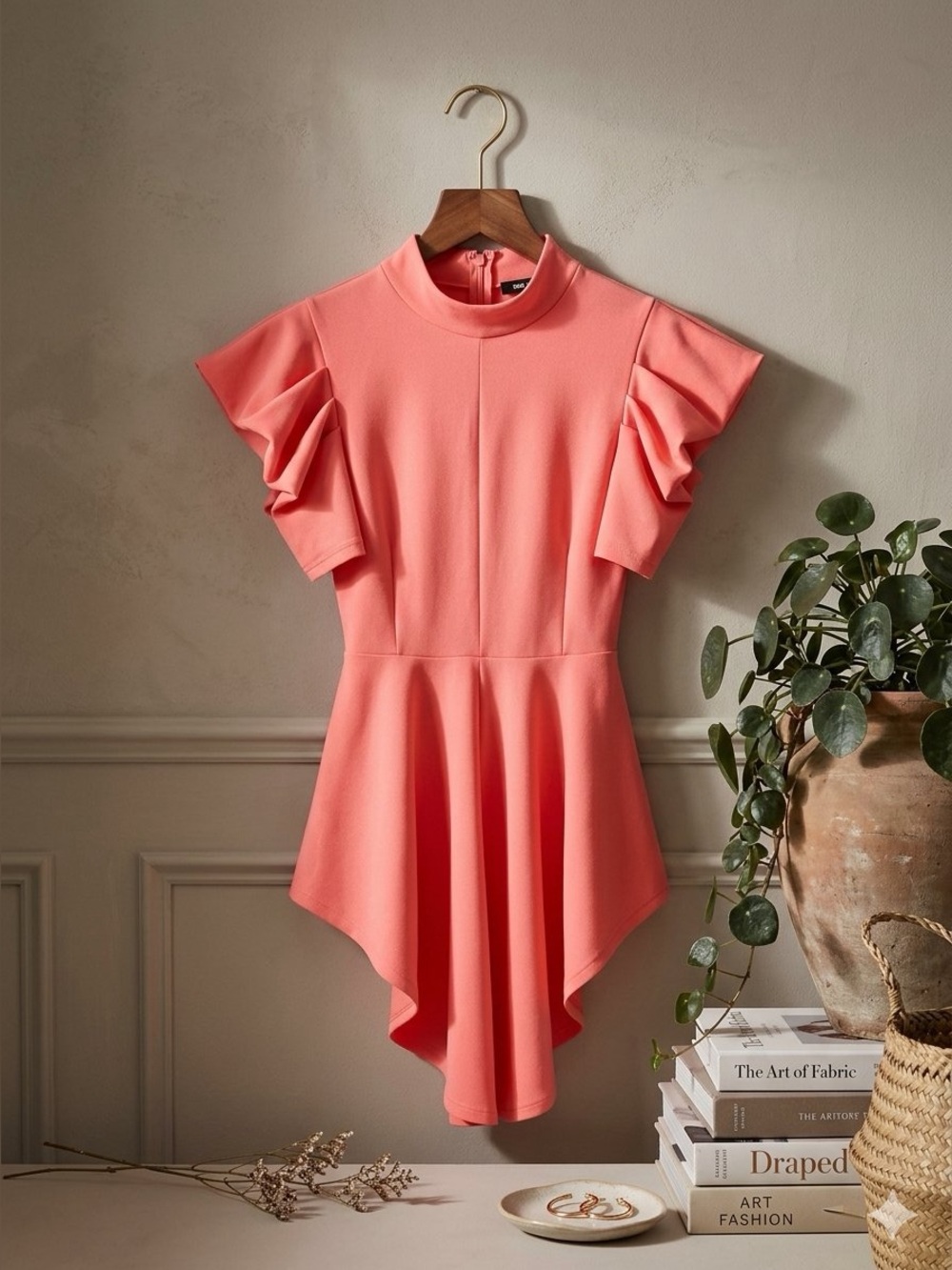 Fashion Nova Coral High-Low Ruffle Sleeve Dress